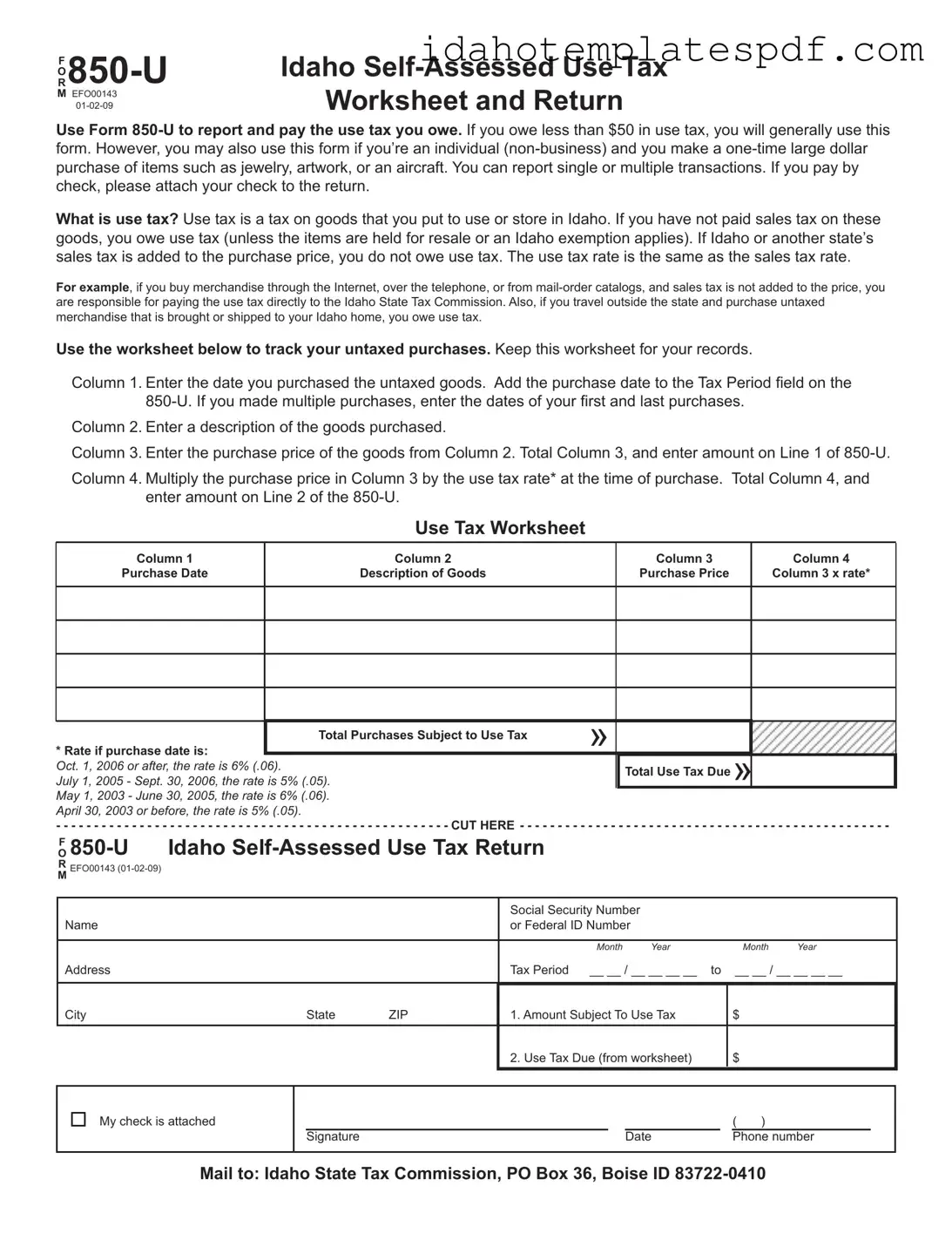 Idaho 850 U Template