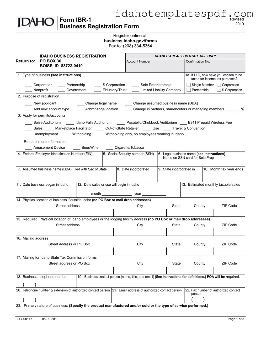 Idaho Business Registration Template