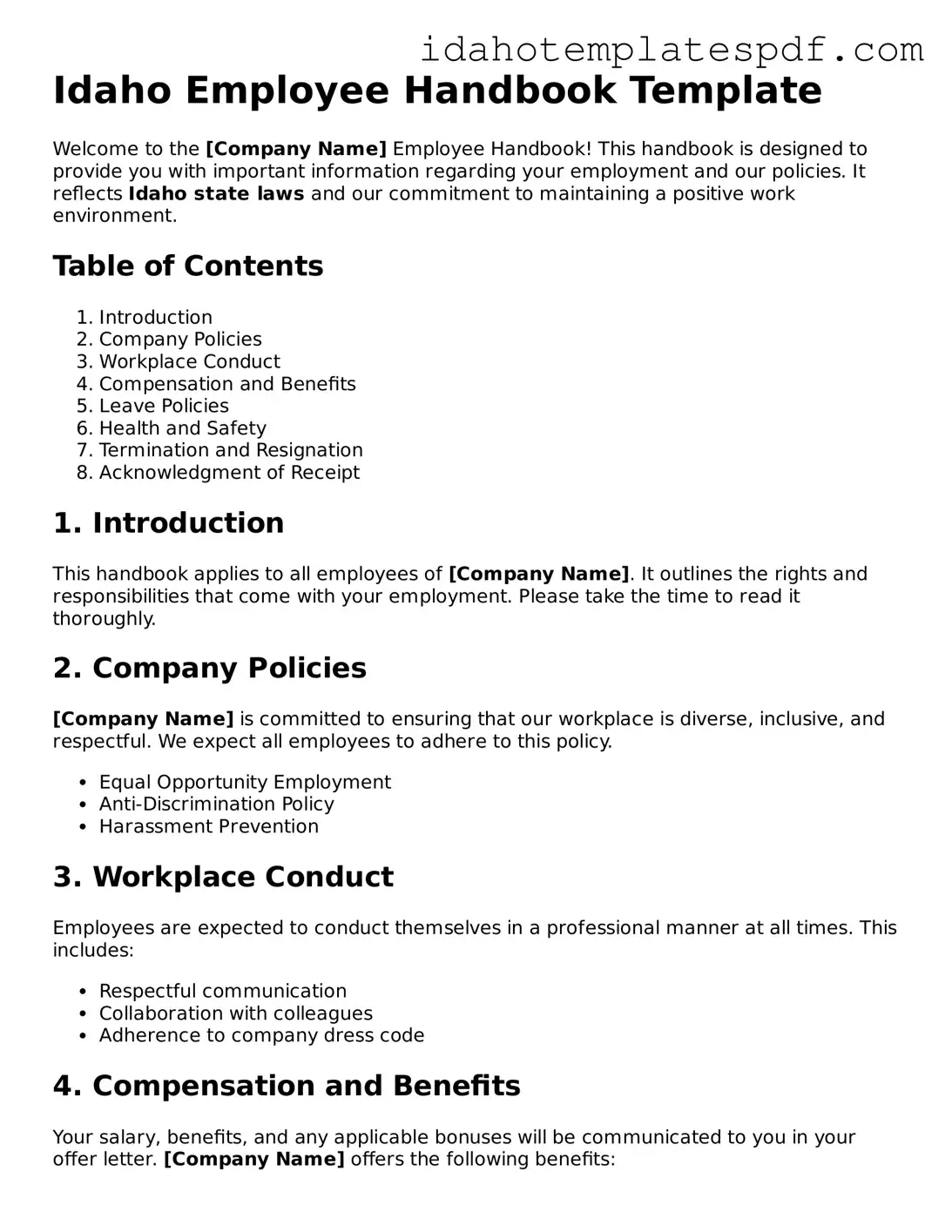Employee Handbook Document for Idaho State