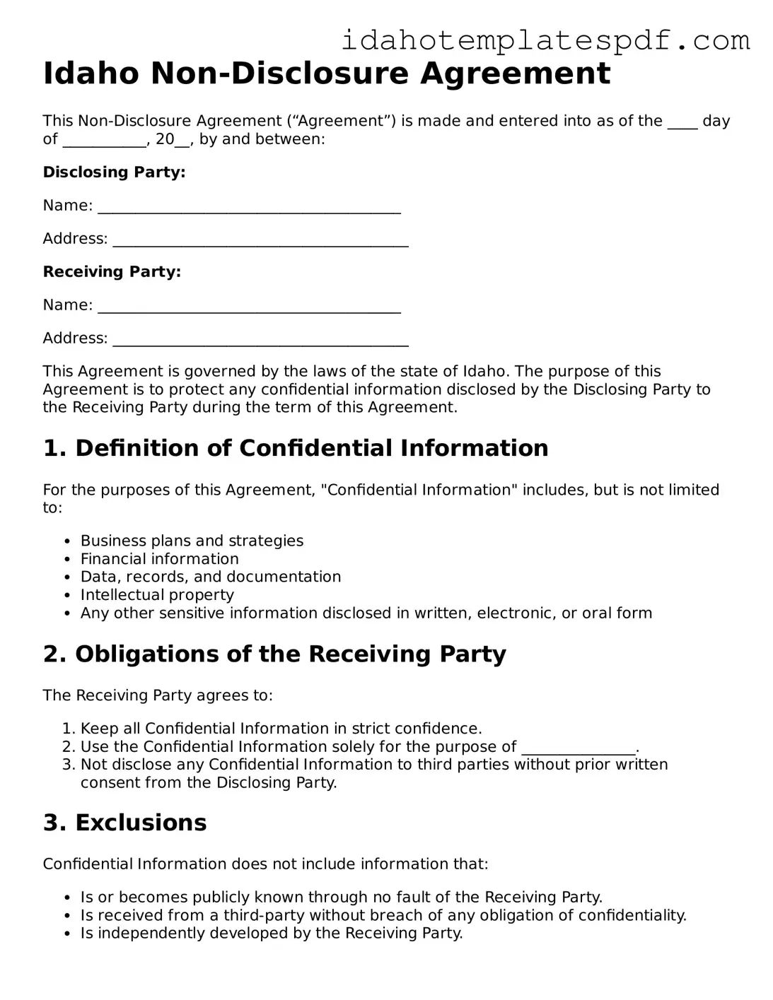 Non-disclosure Agreement Document for Idaho State