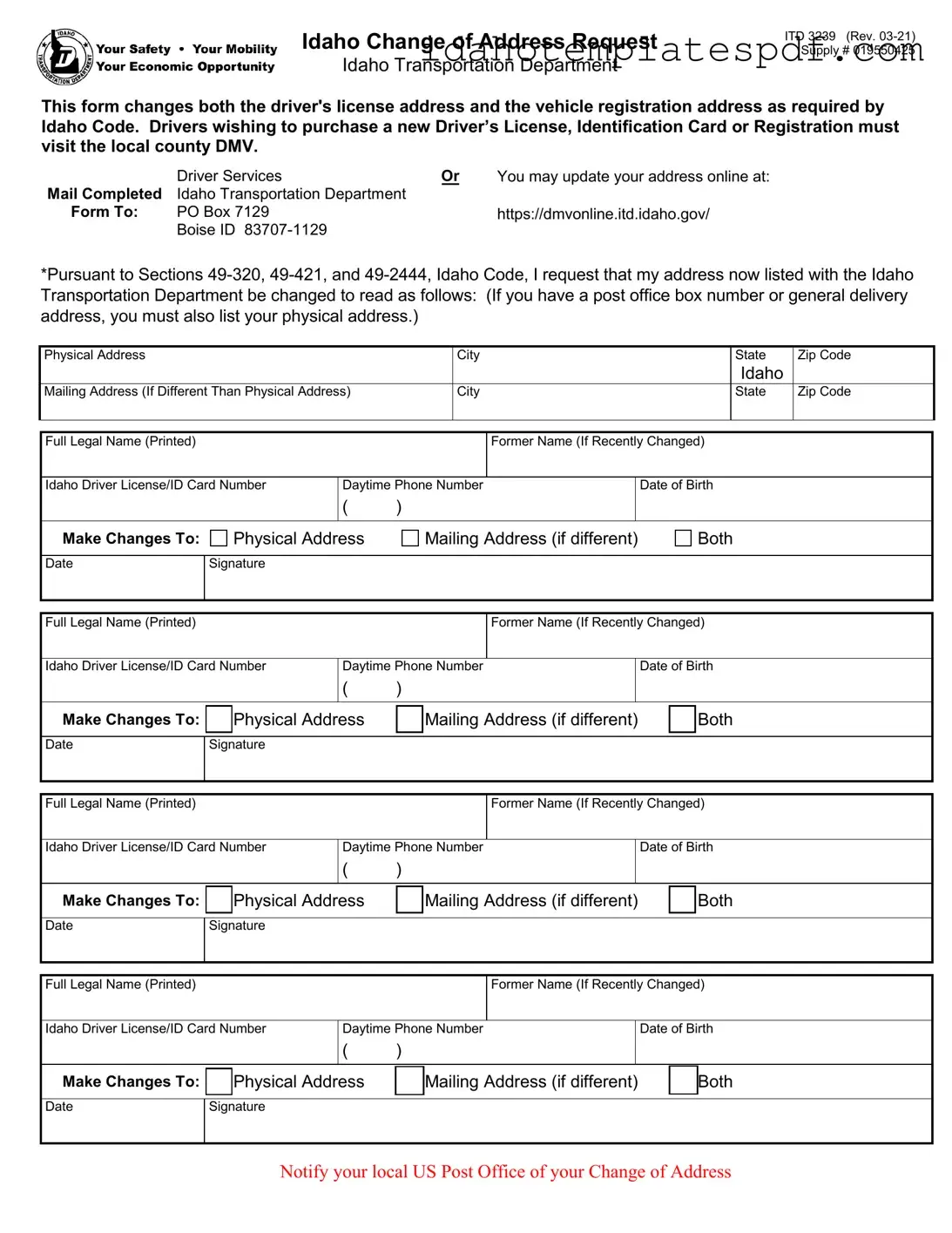 Idaho Itd 3239 Template