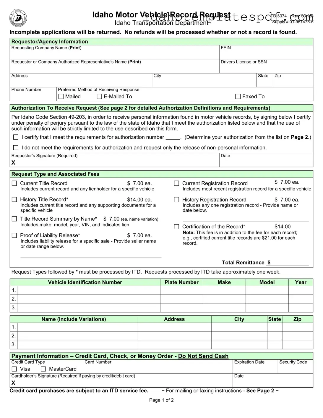 Idaho Itd 3374 Template