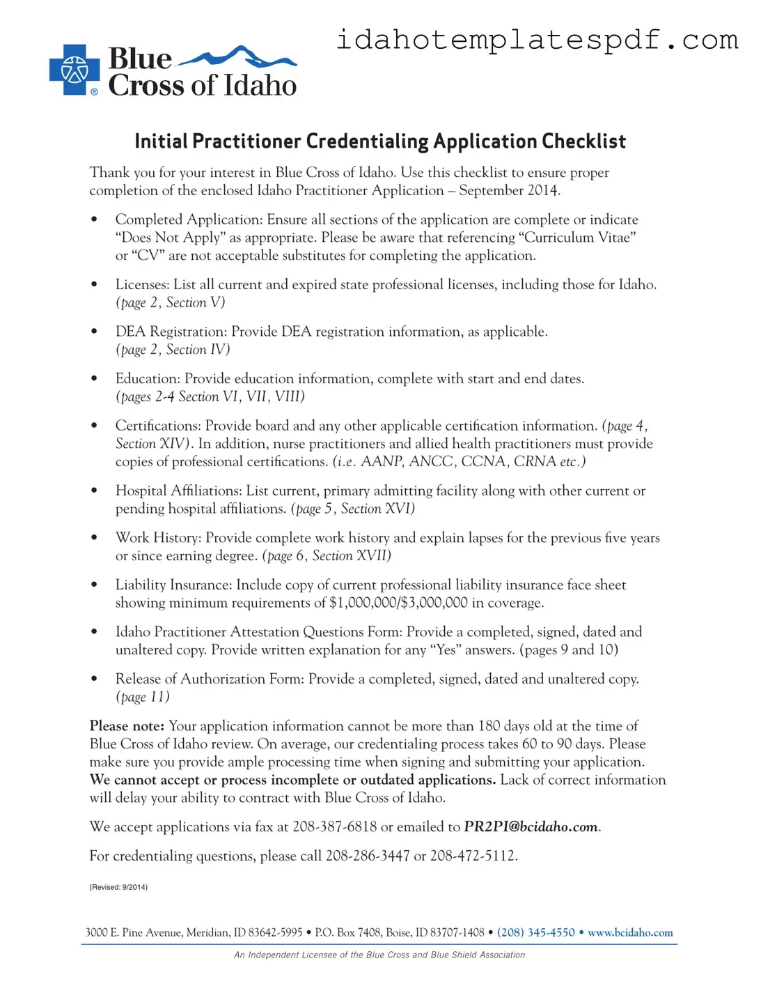 Idaho Practitioner Application Template