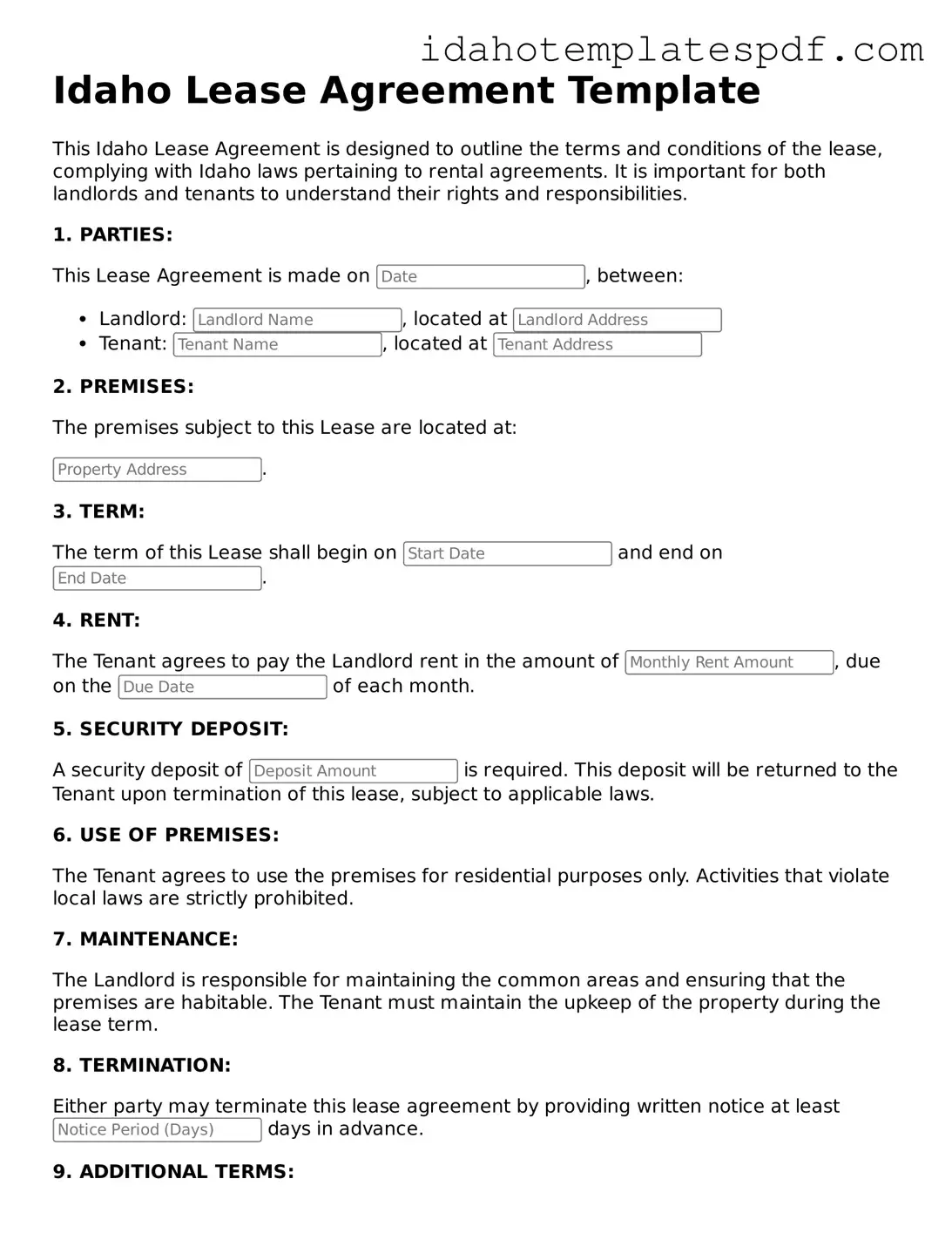 Lease Agreement Document for Idaho State