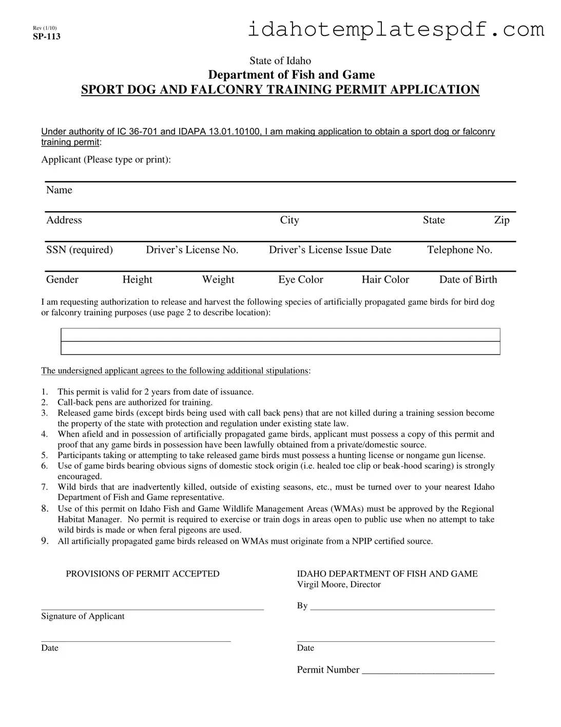 Idaho Sp 113 Template