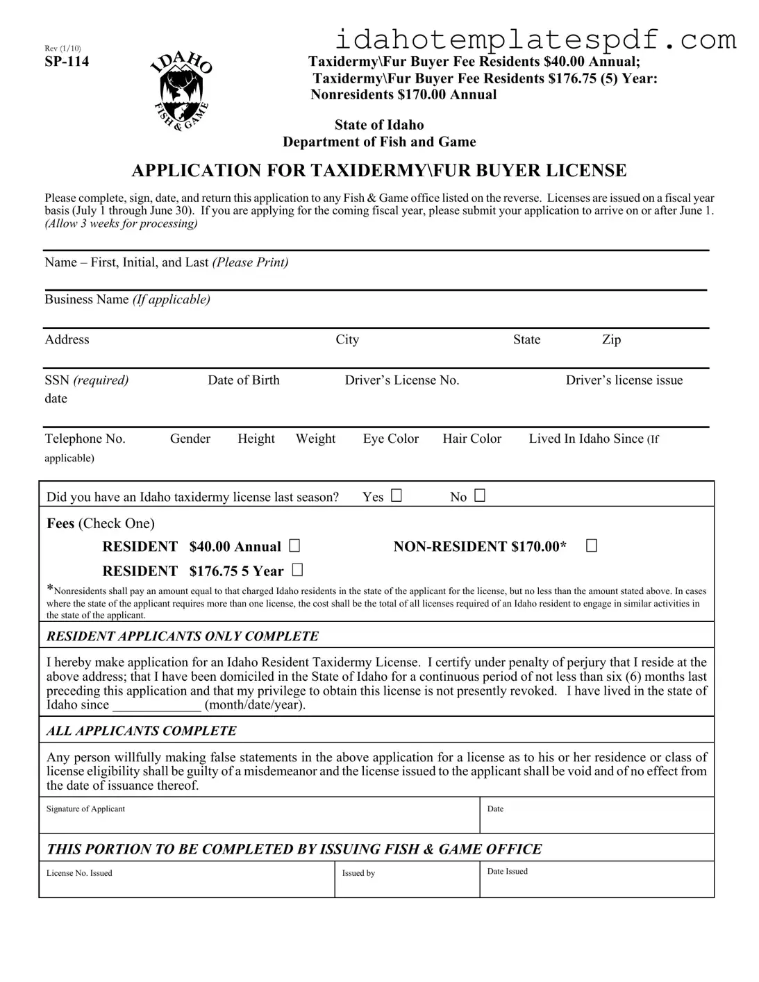 Idaho Sp 114 Template