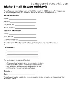 Small Estate Affidavit Document for Idaho State