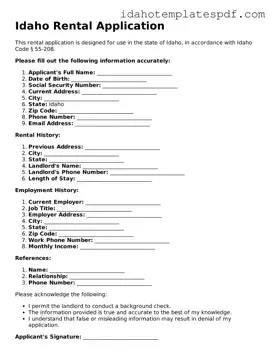 Rental Application Document for Idaho State