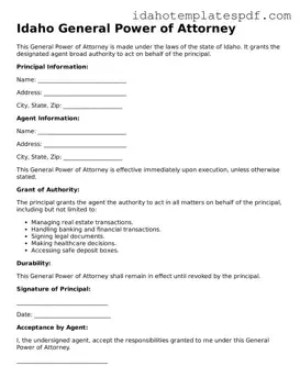 General Power of Attorney Document for Idaho State