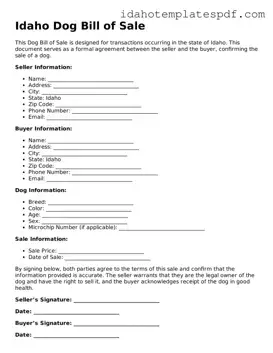 Dog Bill of Sale Document for Idaho State