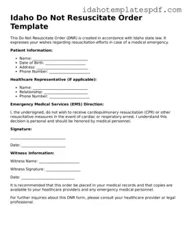Do Not Resuscitate Order Document for Idaho State