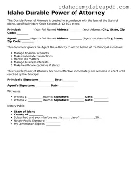 Durable Power of Attorney Document for Idaho State