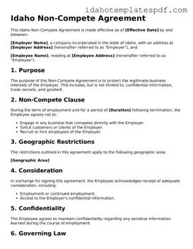 Non-compete Agreement Document for Idaho State