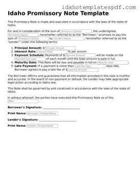 Promissory Note Document for Idaho State