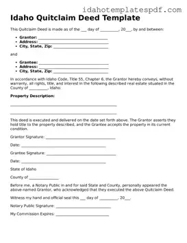 Quitclaim Deed Document for Idaho State