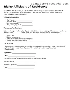 Affidavit of Residency Document for Idaho State