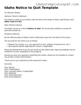 Notice to Quit Document for Idaho State